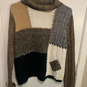 Vintage Emma James Womens L Cable Patchwork Style Knit Turtleneck Sweater